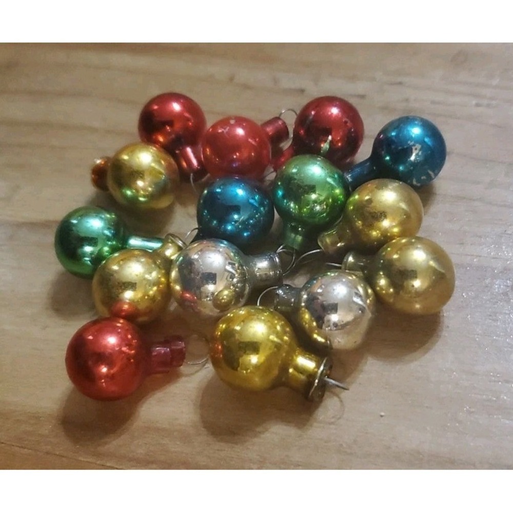 15 Vintage Miniature Glass Christmas Tree Ball Bulb Ornaments 1/2" - Picture 3 of 6